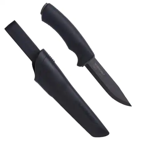 Morakniv Carbon Steel Fixed-Blade Bushcraft Knife with Sheath, Black, 4.3 Inch