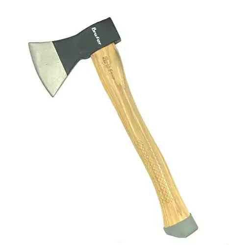 BRUFER 203651-3 Throwing Axe, Hatchet with Genuine Hickory Wood Handle Suitable for Axe Throwing Competitions, Camping, Survival, Gardening and Chopping Wood, 600g, 21oz