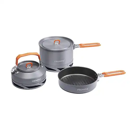 Fire-Maple Feast Heat Exchanger Set | Compact Camping Cooking Set | Nested Design | Contain with a Pot, Kettle and Non-Stick Frypan | Ideal for Fishing, Picnic and Camp use