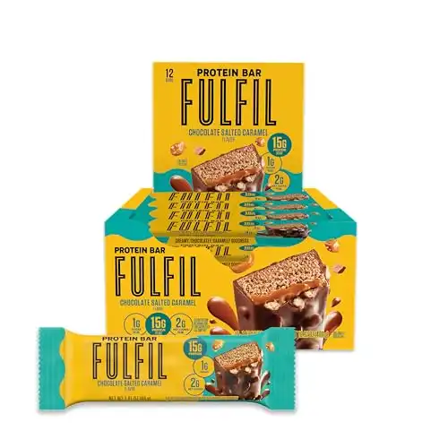 FULFIL Vitamin and Protein Bars, Chocolate Salted Caramel, Snack Sized Bar with 15g Protein and 8 Vitamins Including Vitamin C, 12 Counts