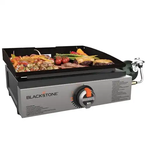 Blackstone 1971 Heavy Duty Flat Top Grill Station for Kitchen, Camping, Outdoor, Tailgating, Tabletop, Countertop Stainless Steel Griddle with Updated Knobs & Ignition, 17 Inch