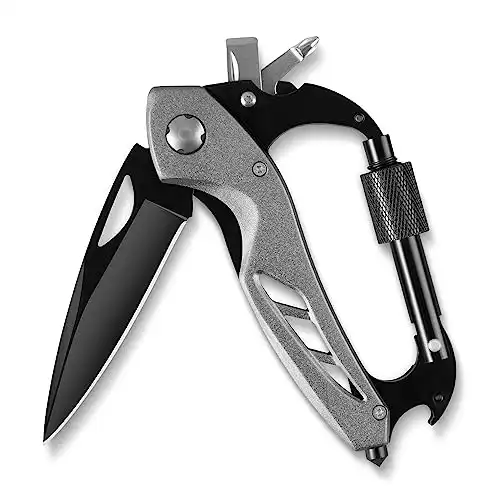 Coowolf Multitool Carabiner with Pocket Knife, EDC Carabiners Keychain with Bottle Opener, Window Breaker Folding Knives and Screwdriver, Survival Gear for Outdoor Camping Hiking for Men