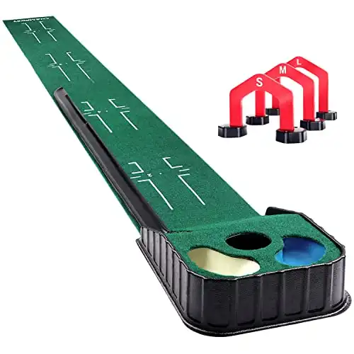 CHAMPKEY Premium Golf Putting Mat Come with Golf Putting Gates - True Roll Surface with Advanced Alignment Guides Golf Putting Green (Hazard Version)