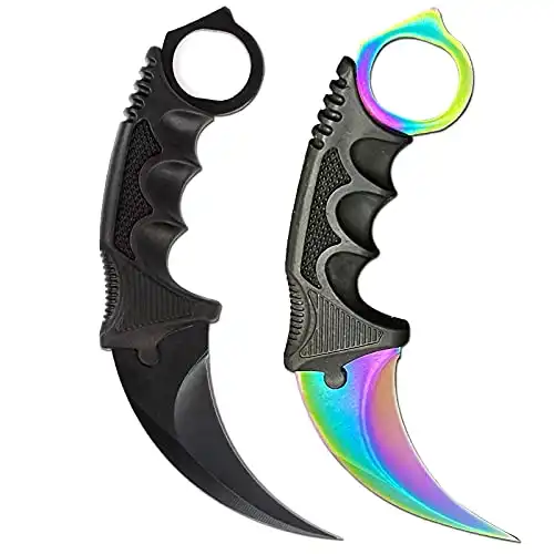 MSgumiho Karambit Knife Tactical Knife Stainless Steel Fixed Blade Knife with Sheath and Cord Suitable for Hiking, Adventure, Survival and Collection-2 Pieces(Black&Color)