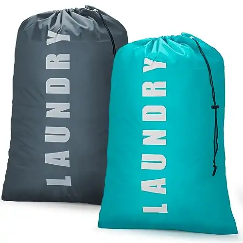 Isink Laundry Bag,2 Pack Travel Laundry Bags for Dirty Clothes,Large Laundry Bags for Traveling,Dirty Clothes Travel Bag,Laundry Bags for Camp, 24" x 36" (Cyan + Gray)