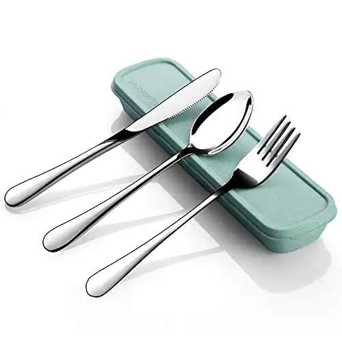 Portable Utensils Set with Case, 4pcs Stainless Steel Reusable Silverware for Lunch Camping School Picnic Workplace Travel, Lunch Box Includ Fork Spoon Knife,Easy to clean,Dishwasher Safe