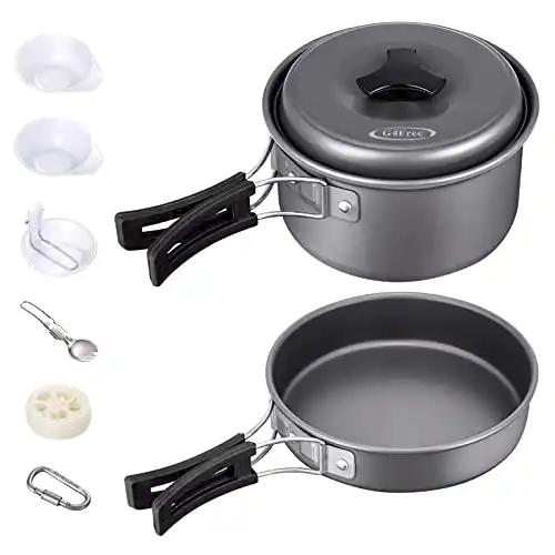 G4Free 11PCS/13PCS Camping Cookware Mess Kit Hiking Backpacking Picnic Cooking Bowl Non Stick Pot Pan Knife Spoon Set(11PCS Black)