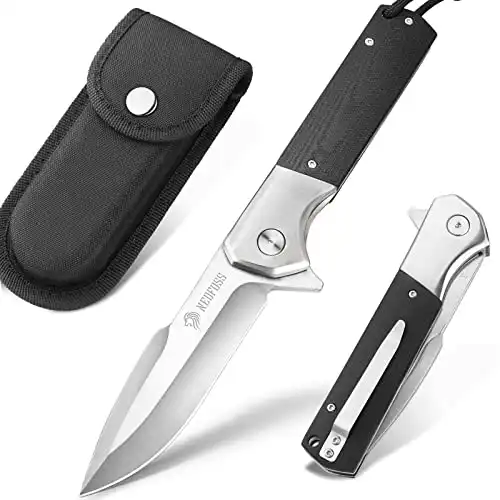 NedFoss Pocket Knife for Men, 4 inch D2 Steel Folding Knife with Clip, G10 Handle, Safety Liner Lock, Sharp Pocket Knives, Survival Knife for Hiking Camping Gifts for Men