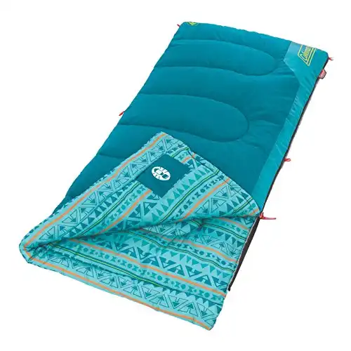 Coleman Kids 50 F Sleeping Bag, Comfortable Youth Sleeping Bag for Sleepovers & Camping, Fits Children up to 5ft Tall, Glow in the Dark Design, Stuff Sack Included, Machine Washable