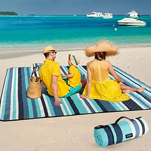 ZAZE Picnic Blankets Beach Blanket, 80''x80'' Extra Large Thick 3-Layers, Sandproof Machine Washable Waterproof Foldable Oversized XL Outdoor Mat, for Camping, Park, Trav...