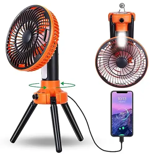 TDLOL Camping Fan Battery Operated Fan with LED Lantern, 270 Oscillating Portable Fan Battery Powered Fan Rechargeable Camping Fan, Personal Desk Fan Tent Fan Outdoor Fan with Hanging Hook