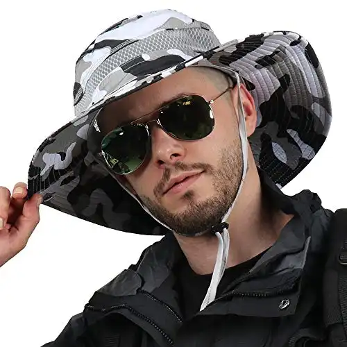 Summer Fishing Sun Boonie Hat Camouflage Outdoor UV Protection Large Brim Unisex-Adults Bucket Safari Cap Breathable Mesh