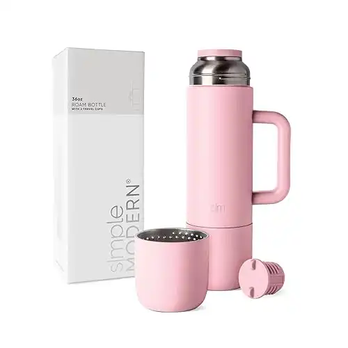 Simple Modern 36oz Insulated Hot Beverage Bottle with 2 Mugs | Travel Coffee Thermos for Hot Drinks | Twist and Pour Top | Commute, Travel, and Picnic Friendly | Roam Collection | Blush