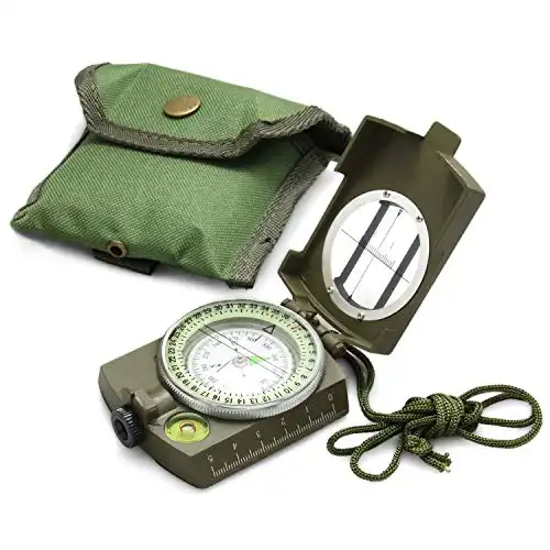 Eyeskey Tactical Survival Compass with Lanyard & Pouch | Waterproof & Impact Resistant | Lensatic Sighting Compass for Hiking (Green)