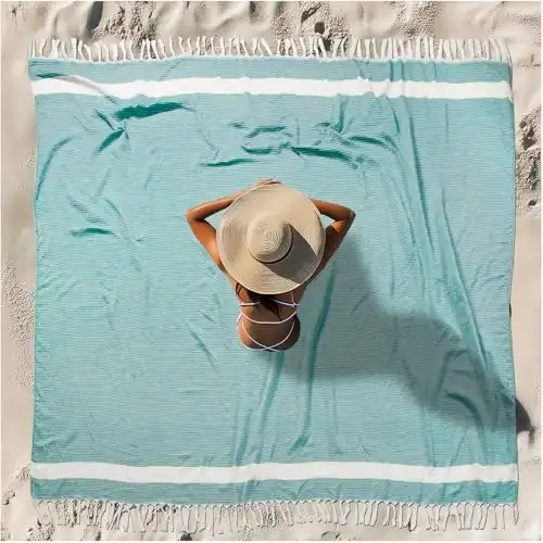 Oversized Turkish Beach Towel Blanket XXL Cotton Sandproof Towels Boho Woven Extra Large Big Sand Free Giant Throw Thick Blankets Huge Quilt XL Picnic Camping Necessities Cloud For Adult Gifts Teal