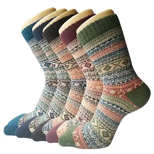 5 Pack Womens Wool Socks Winter Warm Socks Thick Knit Cabin Cozy Crew Soft Socks Hiking Athletic Socks Gifts for Women