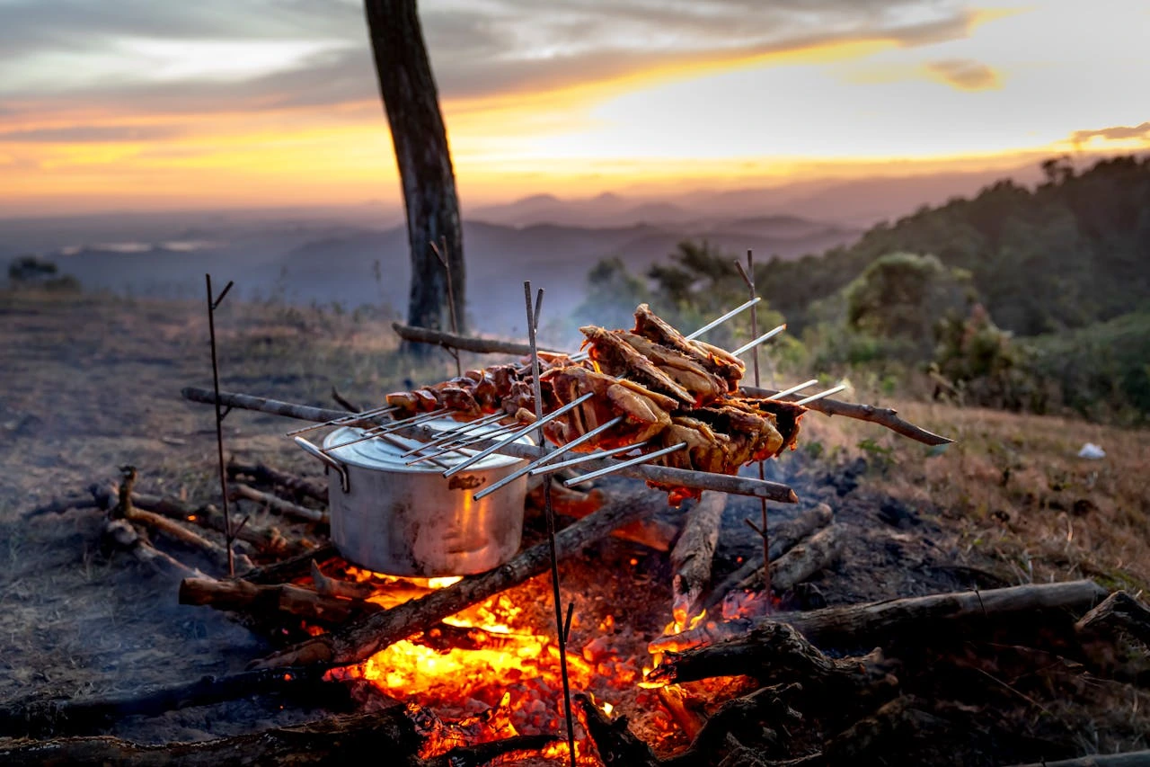 Cooking camping dinner in outdoor