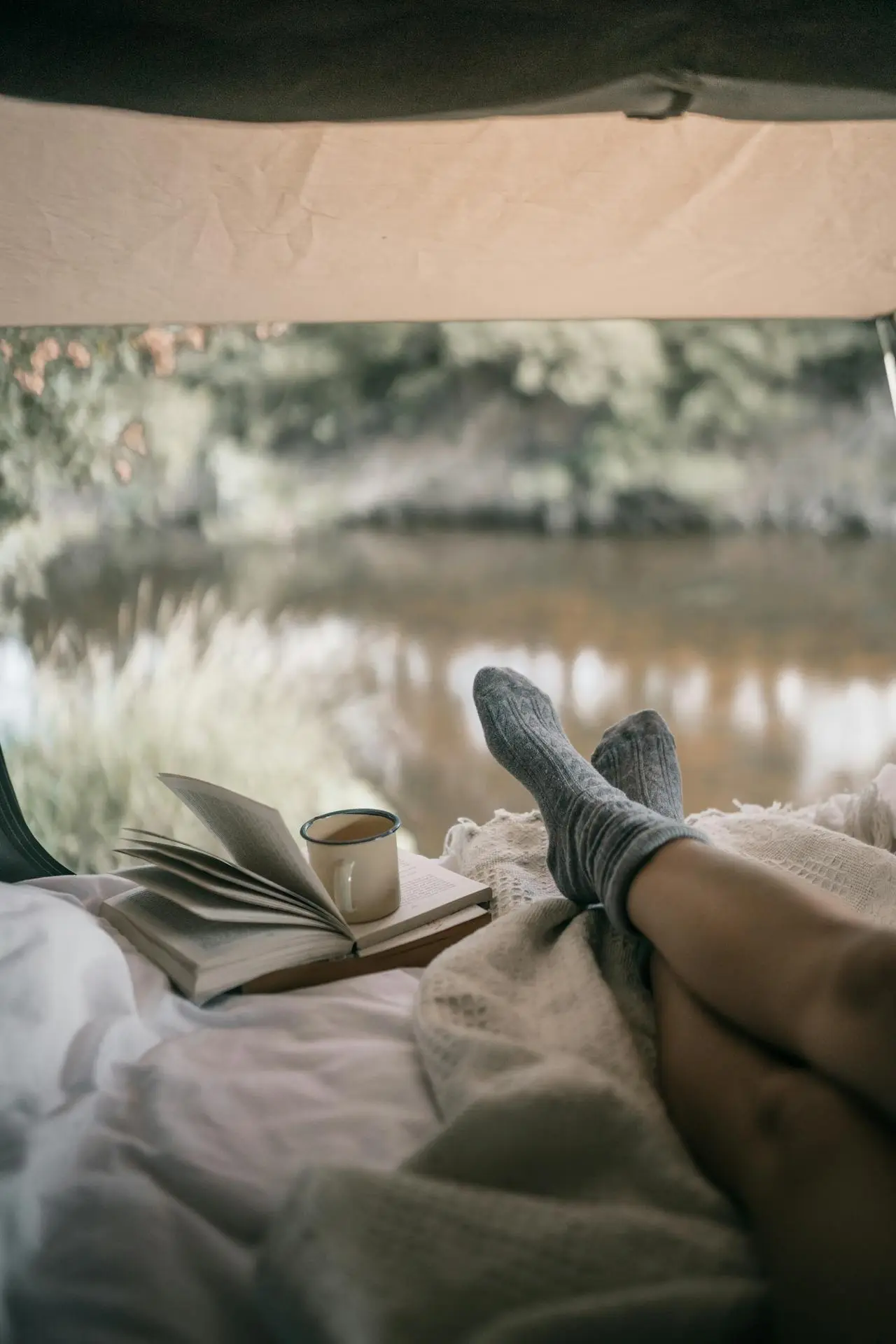 Sleeping on Camping air bed in outdoor