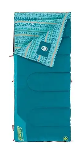 Coleman Kids 50 F Sleeping Bag, Comfortable Youth Sleeping Bag for Sleepovers & Camping, Fits Children up to 5ft Tall, Glow in The Dark Design, Stuff Sack Included, Machine Washable