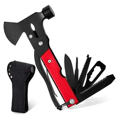 14-in-1 Multi Tools Hatchet Hammer Camping Gear, Multitool Hatchet Axe Camping Essentials for Camping Outdoor Survival Hiking (RedBlack)