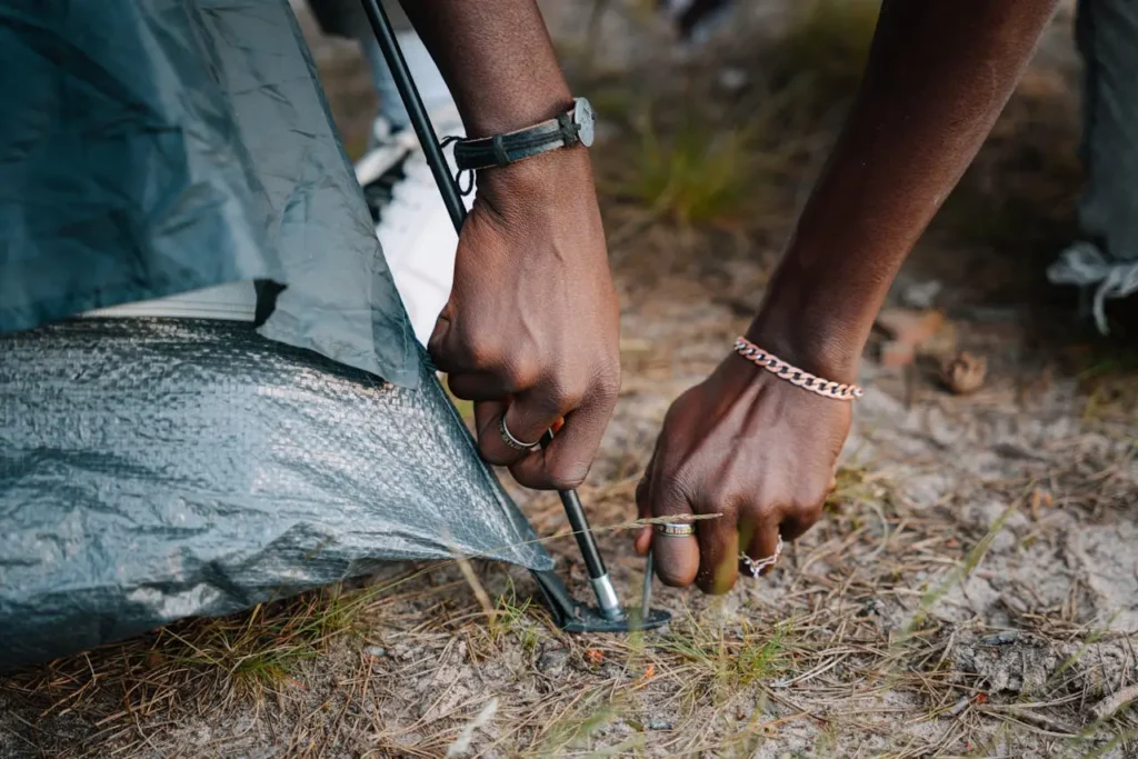 Guy lines on setting up a tent