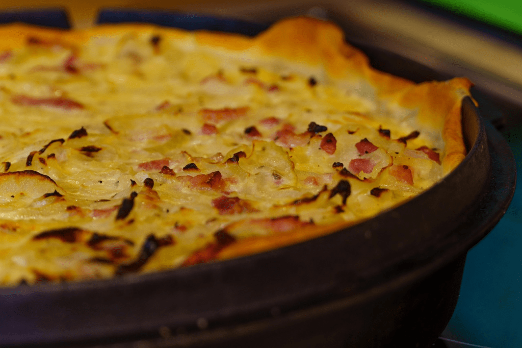 onion cake baking in dutch oven