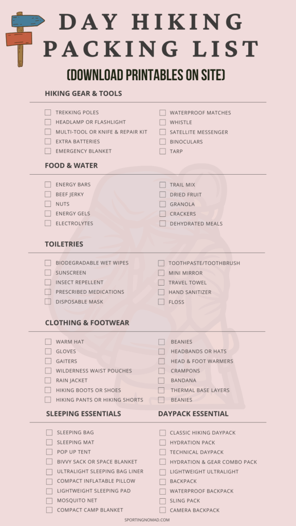 Day Hiking Packing List pinterest pin